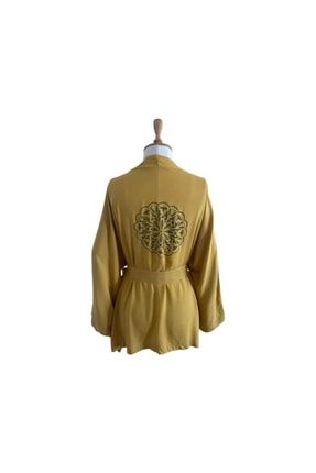 Hardal Viskon Kumaş Geleneksel Taş Baskı El Yapımı Kimono&Kaftan KMN0006
