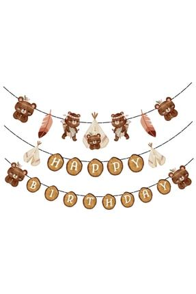 Bohem Ayıcık Temalı Happy Birthday Banner Seti bohemm6161