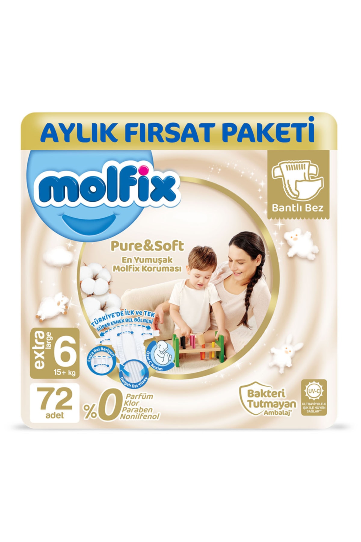 Molfix Pure&Soft 6 Beden E.Large Aylık Fırsat Paketi 72 Adet