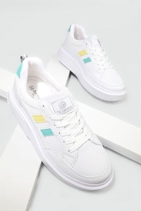 Rahat Nefes Alır Sneakers Beyaz Sarı Su Yeşil Kadın Spor Ayakkabı 22031811