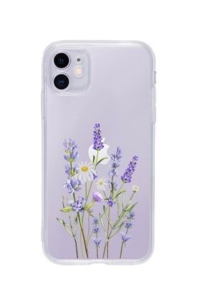 Iphone 11 Uyumlu Lavender Desenli Premium Şeffaf Silikon Kılıf 219