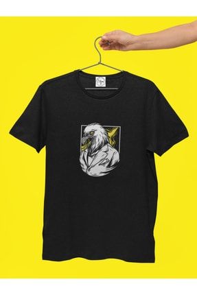 Baskılı Siyah Oversize Kartal Baskılı T-shirt kartal