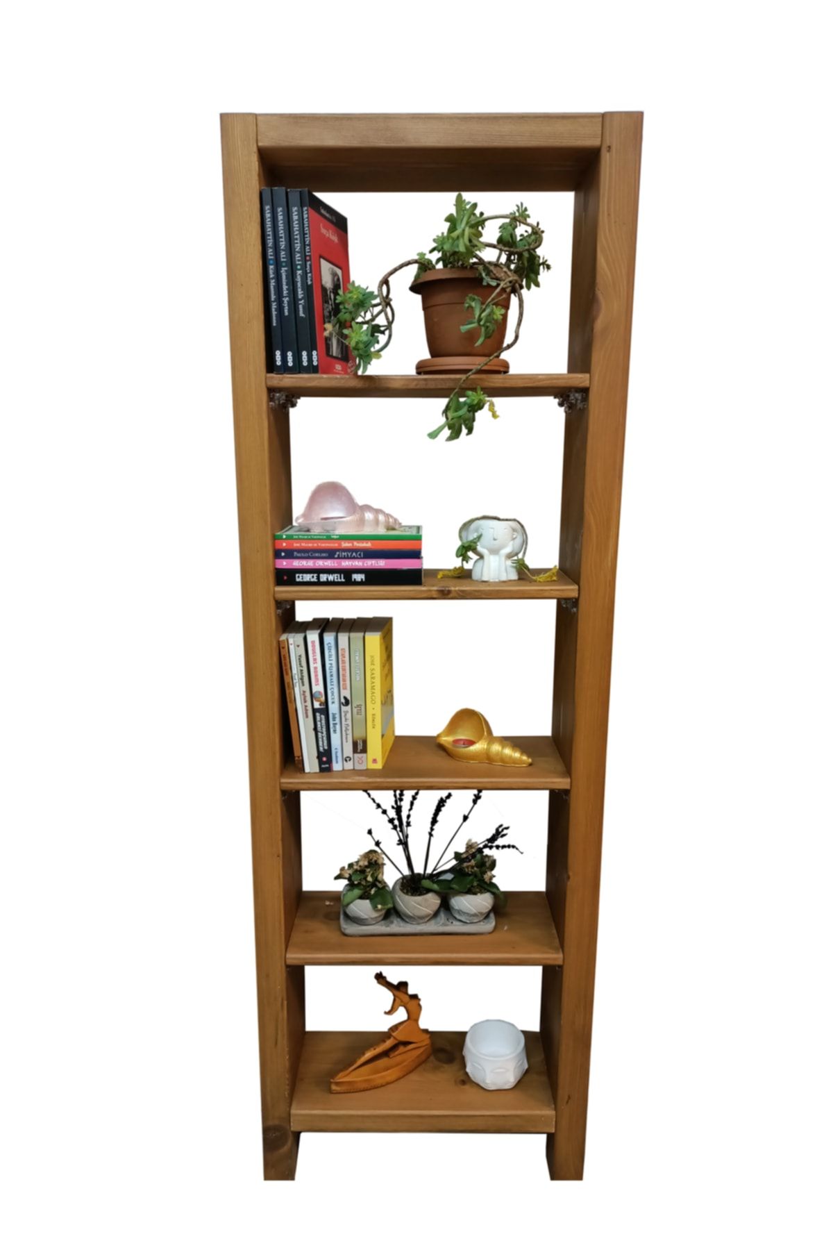 ayfiwood Masif Ahşap 5 Raflı Dekoratif Kitaplık 150x49x18 OH8036