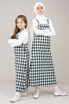 Genç Kız Desenli Bahçıvan Askılı Salopet Elbise 1022