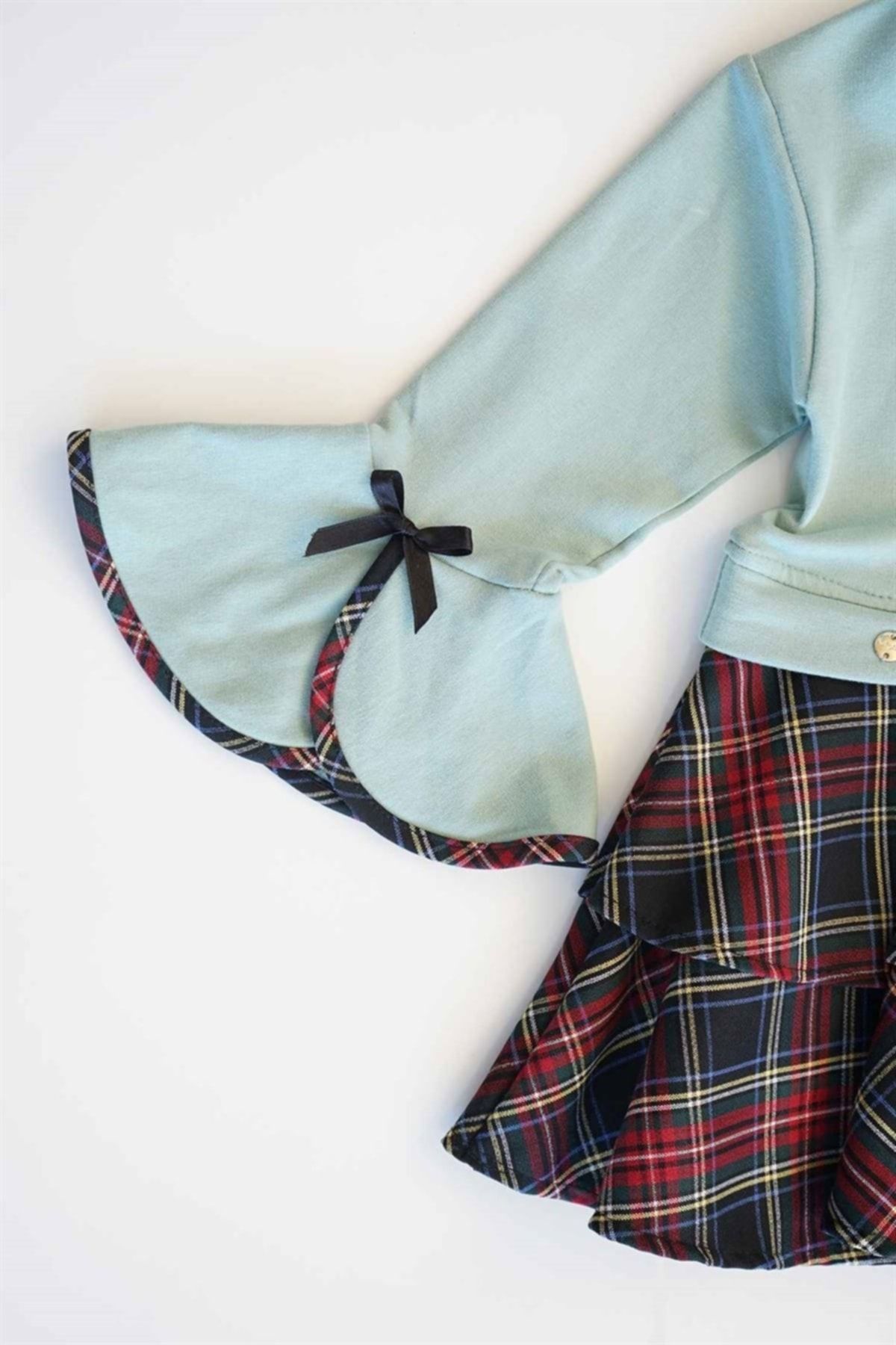 ipek atlas Baby Girl Mint Green Plaid Skirt with Snap Fastener Dress