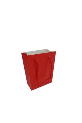 Ip Saplı Karton Çanta Minik Boy Düz Renk 13.8x10x5 Cm - 25 Adet Kırmızı ETE7439Kırmızı