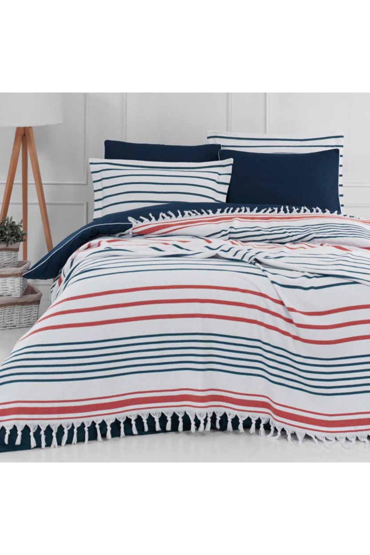 Altınbaşak Cuvertură De Pat Cu Franjuri Luxart 2x Pernă 220x240 - One Size