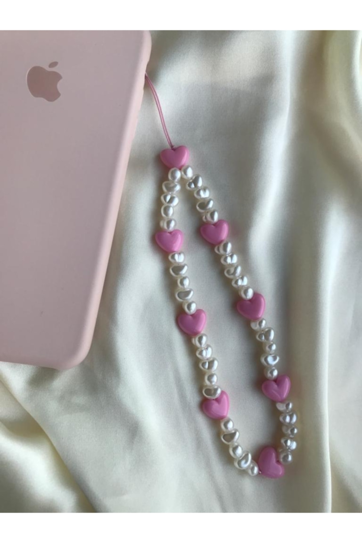 Pink Heart And Pearl Phone Charm Phone Strap Phone Rope