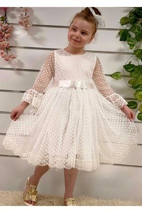 Beyaz Dantelli Kız Çocuk Elbise 321123B