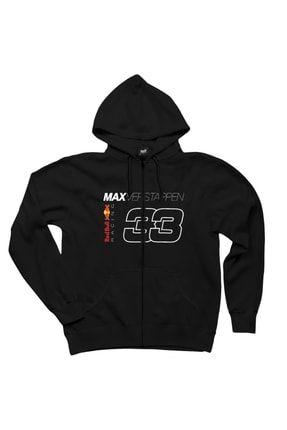 F1 33 Max Verstappen Siyah Fermuarlı Kapşonlu Sweatshirt ZK4291