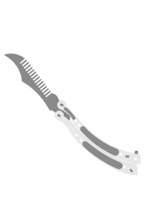 Cs Go Lüx Kelebek Bıçak Şeklinde Kilitli Plastik Tarak Sallama Stres Atma Beyaz Saplı Gri 3DCSGO03