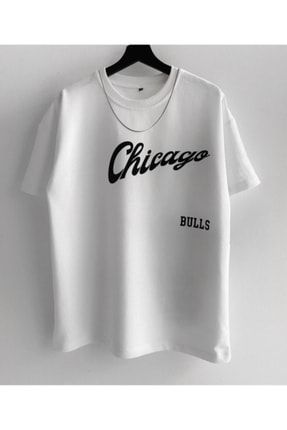 Erkek Beyaz Bulls Baskılı Oversize Bisiklet Yaka T-shirt CG4335