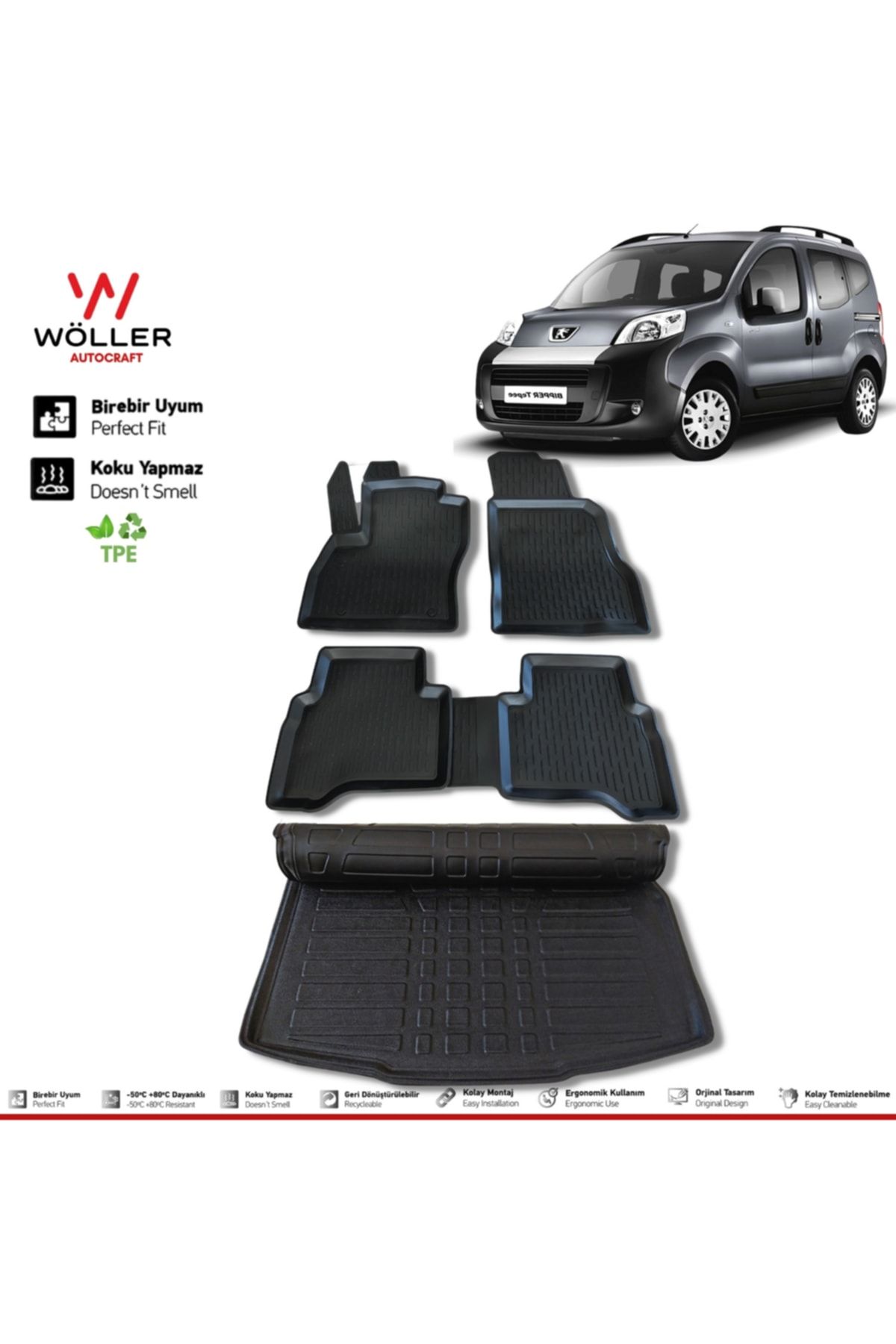 Wöller Peugeot Bipper Mat для багажного бассейна после 2007 года с 3D-бассейном wöllersetultra069