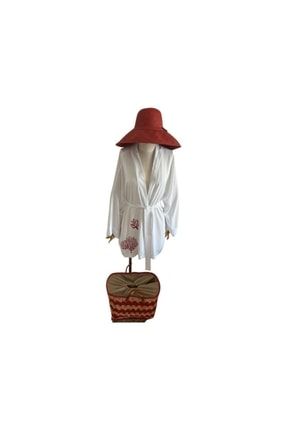 Beyaz Viskon Kumaş Geleneksel Taş Baskı El Yapımı Kimono&kaftan KMN0014