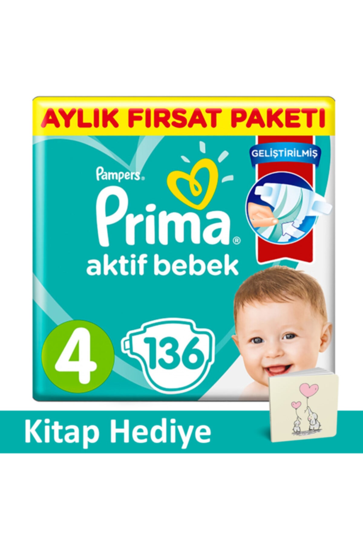 Prima Pampers Bebek Bezi Aktif Bebek Aylık 4 No 136 Lı ( Kitap H