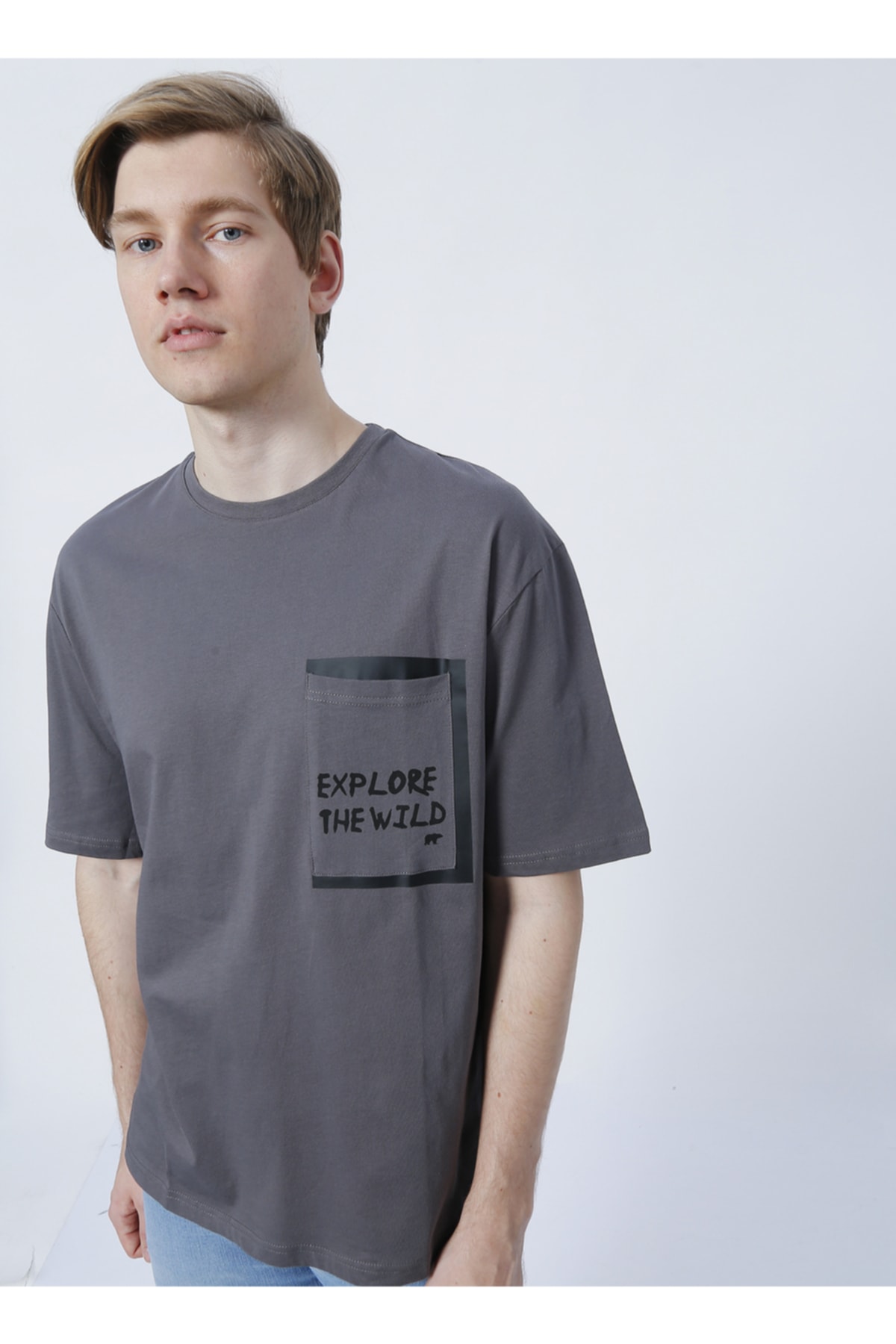 بد بیر تی‌شرت یقه گرد ۱۰۰٪ پنبه‌ای سرمه‌ای سایز معمولی