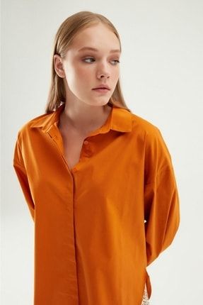 Oversize Basic Gömlek Koyu Oranj 21Y11288