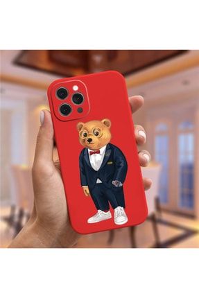 Iphone 13 Pro Max Uyumlu Clasyy Teddy Lansman Silikon Kılıf Kapak Akademi-Kırmızı-Teddy-1000