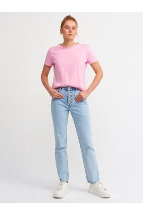 Kadın Fuşya Bisiklet Yaka Basic T-Shirt 101A03471