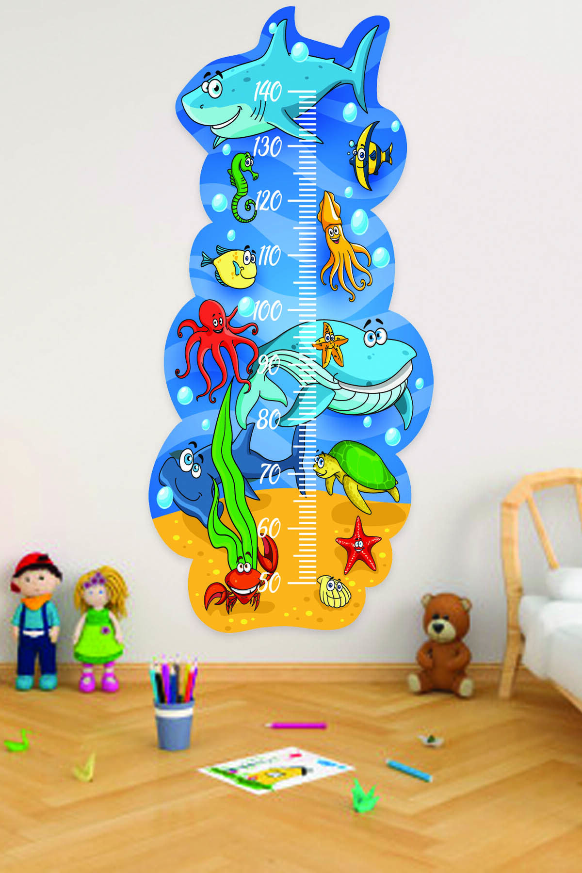 Sualtı Dünyası Boy Ölçer Duvar Sticker 110x50 Cm