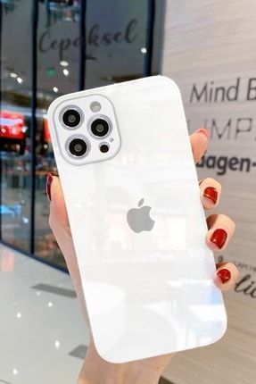 Iphone Xs Max Arkası Cam Kamera Korumalı Renkli Logolu Telefon Kılıfı - Beyaz arkcmlglklf-7