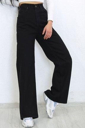 Siyah Süper Yüksek Bel 90's Wide Leg Bol Paça Salaş Comfort Likralı Jeans 10