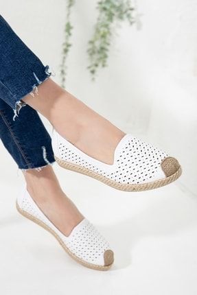 Kadın Beyaz Motifli Babet Yazlık Ayakkabı Babet RCTR-A-BAB-0001