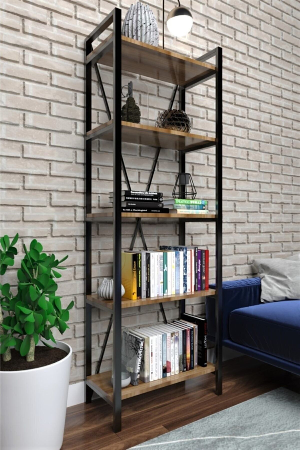 Ares Metal Kitaplık Dekoratif Raf 180x60 cm 5 Raflı