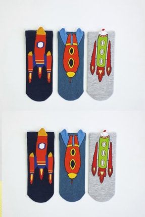 6'lı 3d Uzay Desenli Çocuk Soket Çorap çsoket