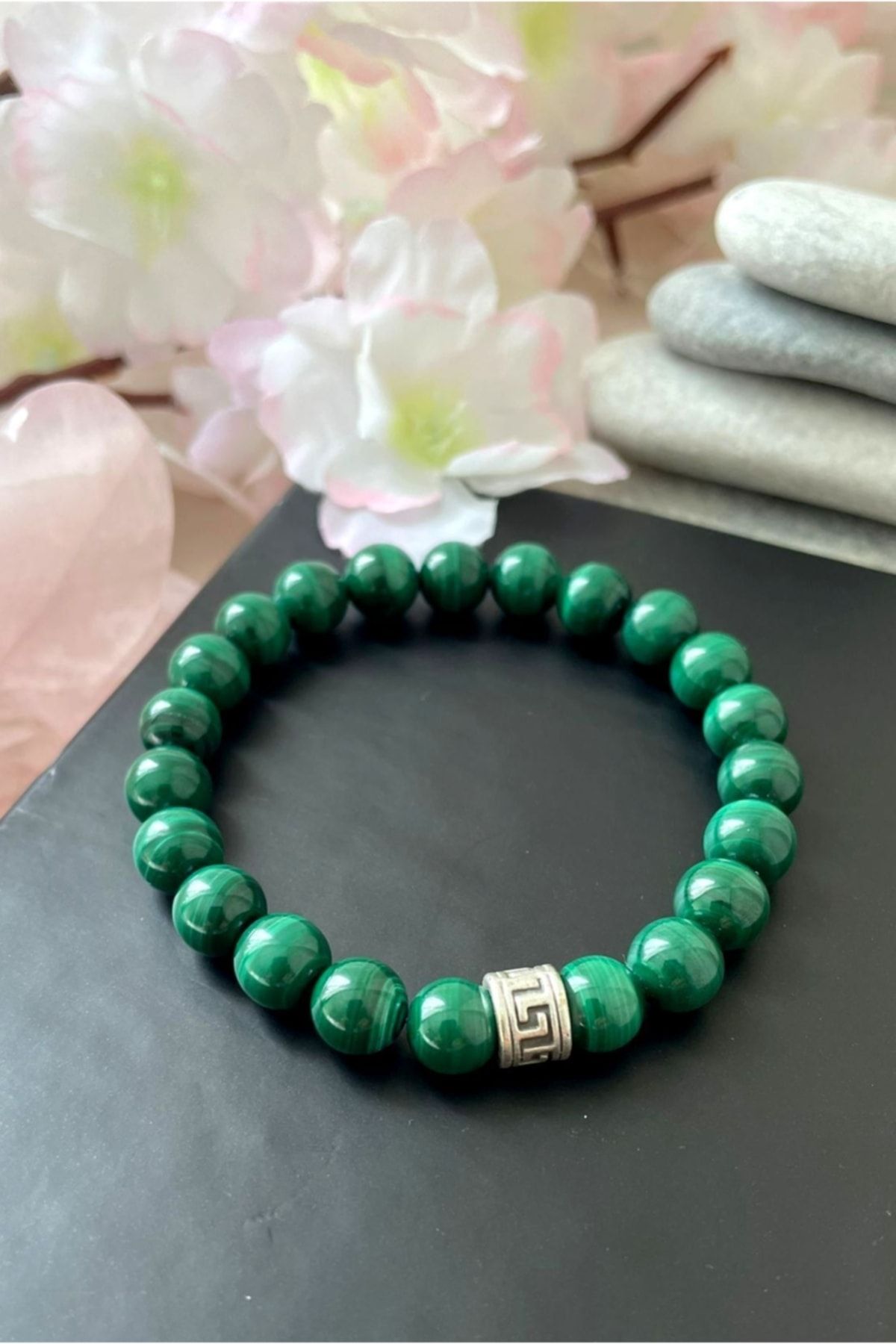 CRAZY TAKI TASARIM 8 Mm Genuine Malachite Natural Stone Bracelet