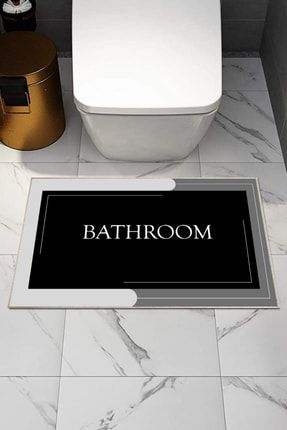 Osso Siyah Gri Bath Desenli Yıkanabilir Kaymaz Taban Modern Tekli Banyo Paspası Halısı Pstk-6 Ossoptksbath
