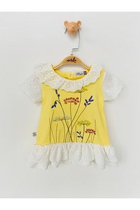Yeni Doğan Kız Lavanta Fırfır Sarı Elbise MML-3245