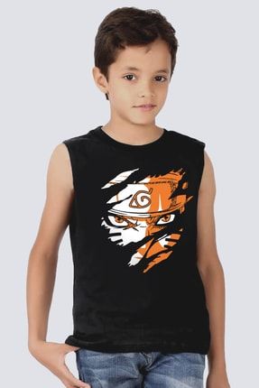 Sert Naruto Siyah Kesik Kol | Kolsuz Erkek Çocuk T-shirt | Atlet 1M1SB454AS