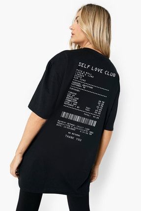 Perakende Sevgi Fişi Siyah Oversize Kısa Kollu Kadın T-shirt 1M1XW465AS