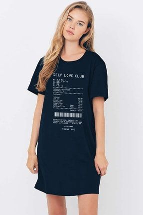 Perakende Sevgi Fişi Lacivert Kısa Kollu Penye Kadın T-shirt Elbise 1M1DW465AL