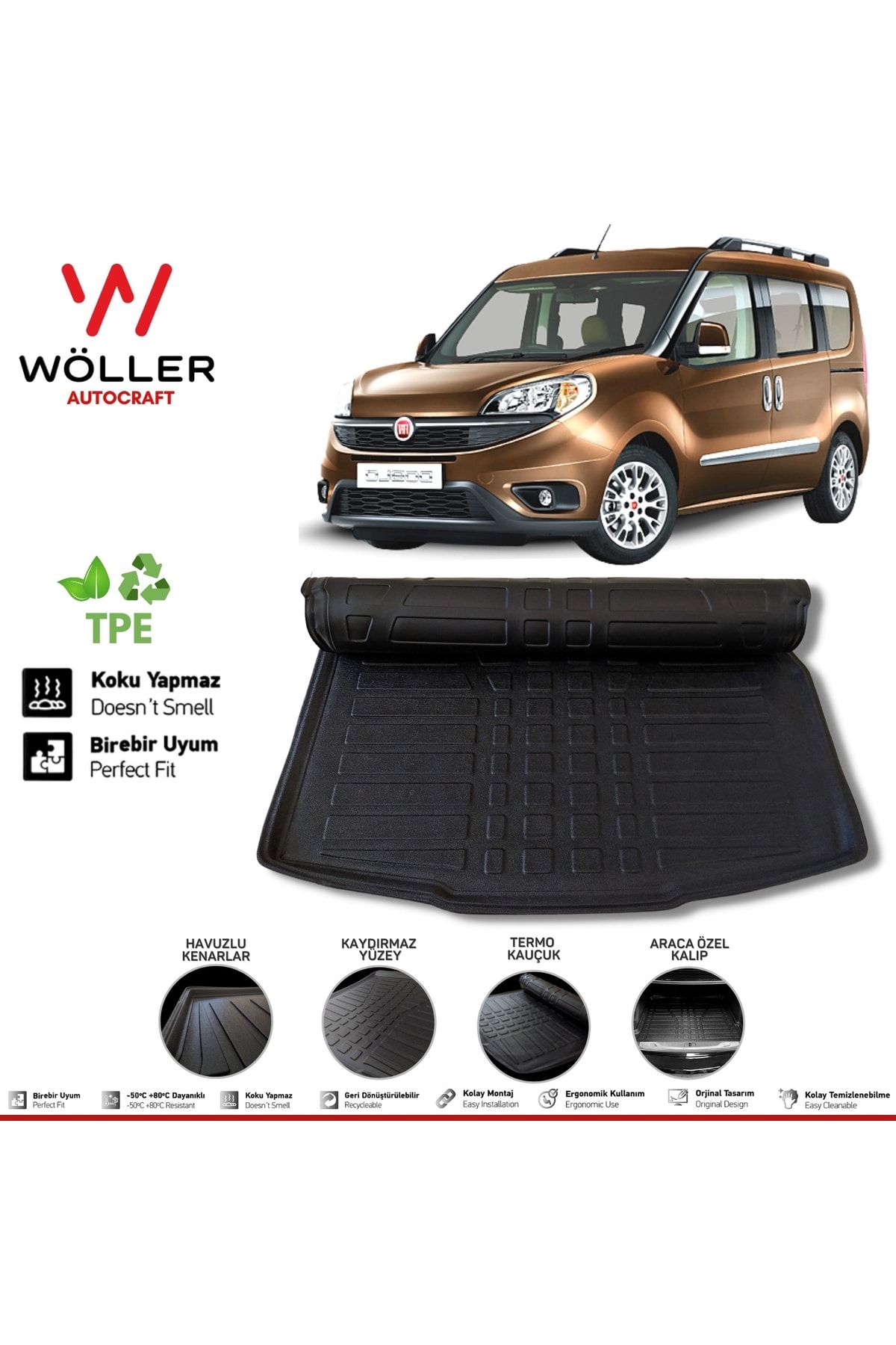 Багажный бассейн Wöller Fiat Doblo после 2010 г. 3d Ultraflex Flexible wöllerultraflex120