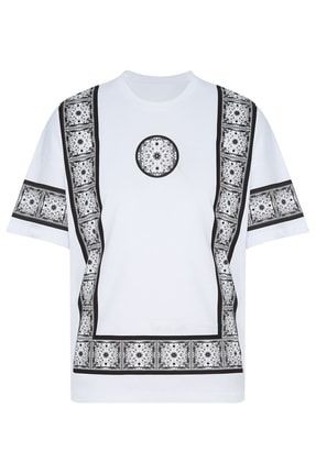 Beyaz Etnik Desenli Oversize T-shirt 2yxe2-45932-01 2YXE2-45932