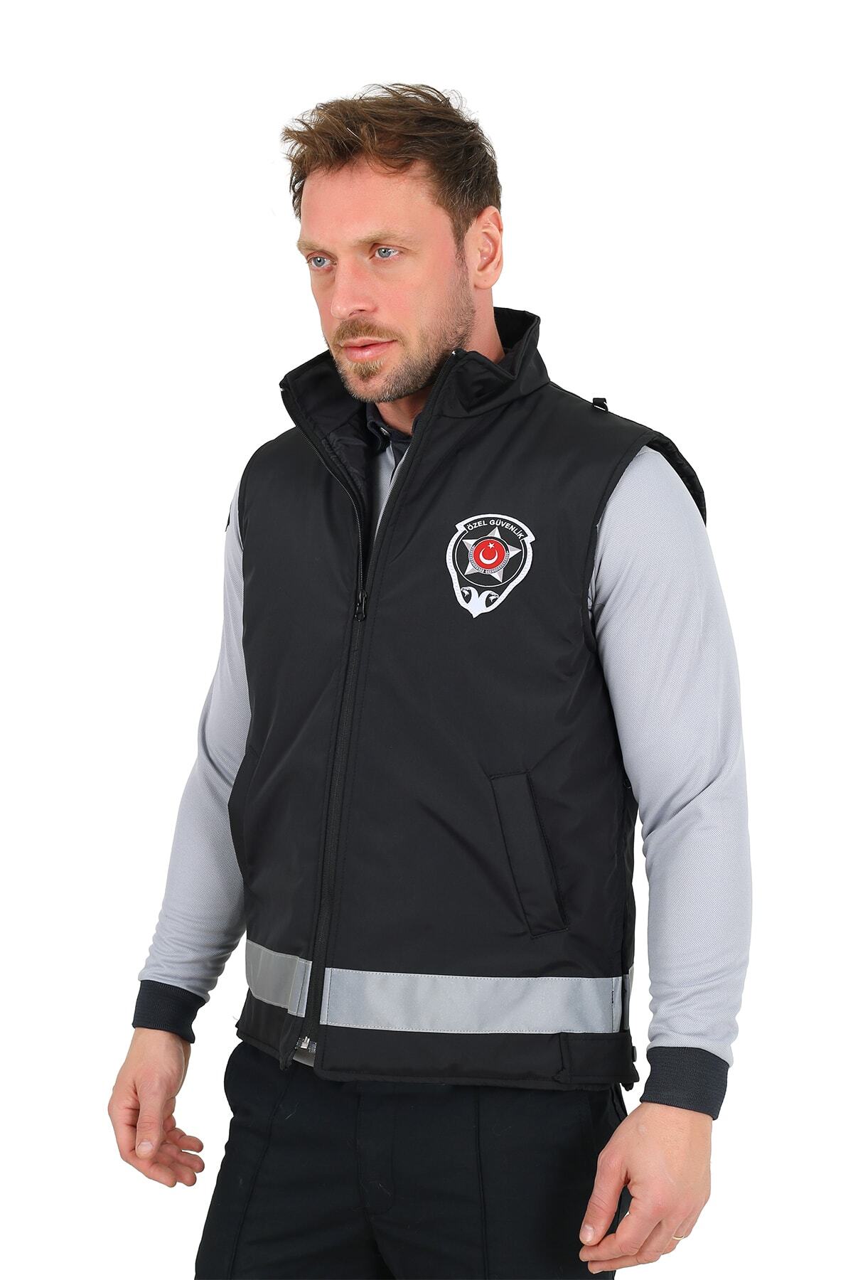 ModaCanel Moda Canel Yeni Tip Güvenlik Kışlık Erkek Siyah Yelek Armalı Baskılı görsel 2