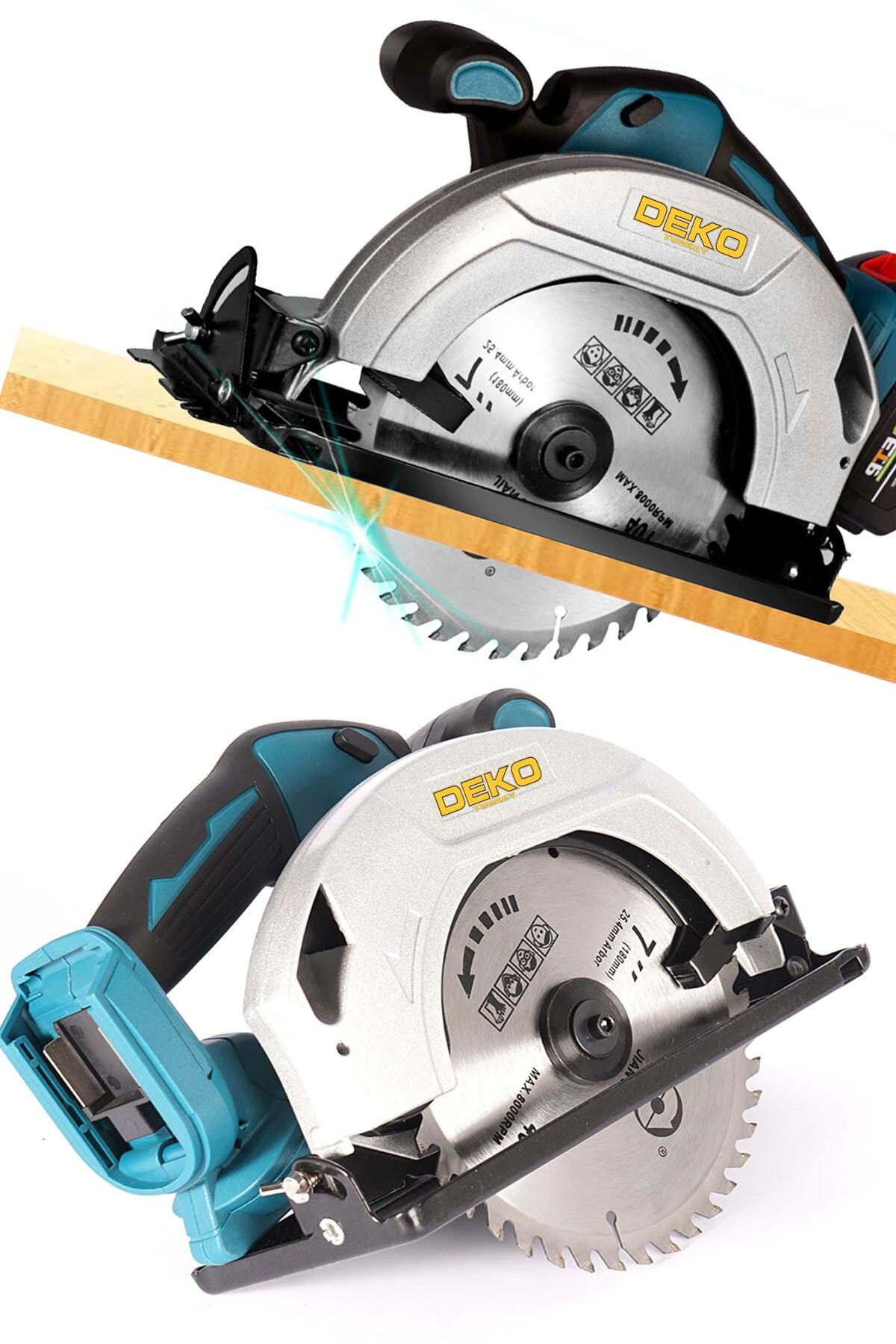 DEKO TURKEY Çift Akülü Multi Brushless Function 185mm Açı Ayarlı Akülü Daire Testere Ahşap Sunta Kesme 58v 10ah