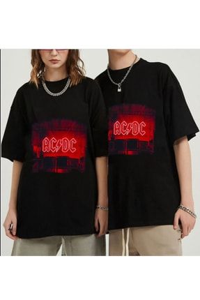 Siyah Renk Acdc Baskılı Geniş Kesim Unisex Rock-metal T-shirt BSM03ACDCSGNT