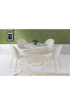 Kum Saati High Gloss Beyaz Gold Mutfak Masa 4 Sandalye Seti 90cm 1687KUM2423ARM