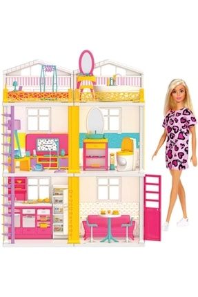 Barbie Bebek + Oyuncak Aksesuarlı Düşler Evi 3 Katlı 6 Oda Kız Çocuk Oyuncak Ev