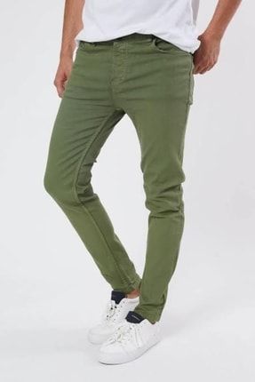 Erkek Haki Yeşil Regular Kesim Denim Kumaşlı Pantolon 03