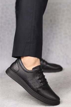 Erkek Siyah Delikli Yumuşak Deri Baba Ayakkabısı SRH-59450