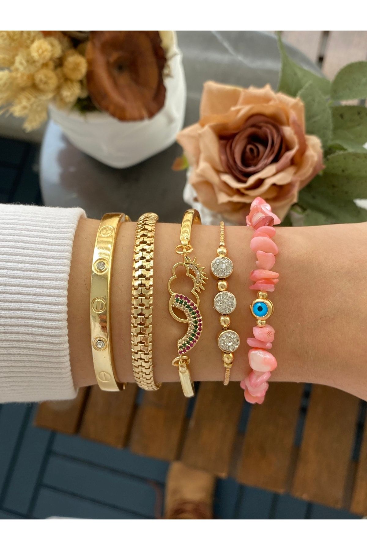 Gold sales bracelet set