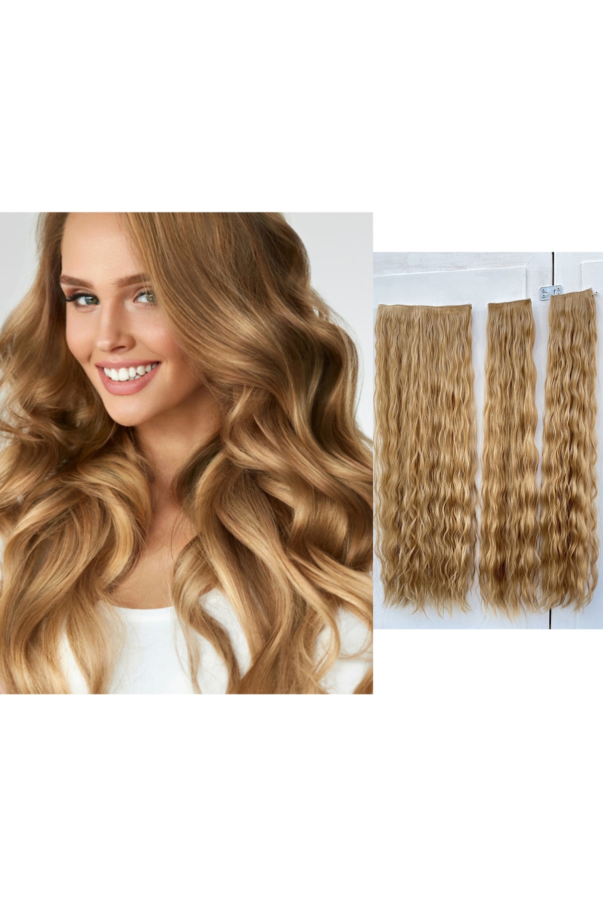 Bal Köpüğü Afro Dalgalı Uzun Yarım Ay Saç – 3 Parça Çıt Çıt 80cm. 270 Gr. Vıp Serı