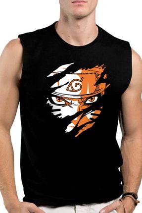 Sert Naruto Siyah Kesik Kol | Kolsuz Erkek T-shirt | Atlet 1M1SM454AS