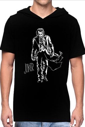 Paltolu Joker Siyah Kapüşonlu Kısa Kollu Erkek T-shirt 1M1KM446AS