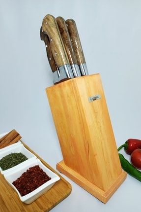 Mutfak Bıçak Seti Bıçak Takımı Kasap Restoran Et Kıyma Ekmek Takozlu Stantlı 6 Parça Set BRS1