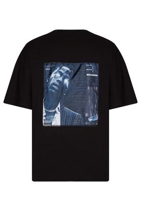 Siyah Essentials Arkası Baskılı Oversize T-shirt 2yxe2-45971-02 2YXE2-45971